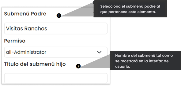 Formulario de Crear Submenú Anidado