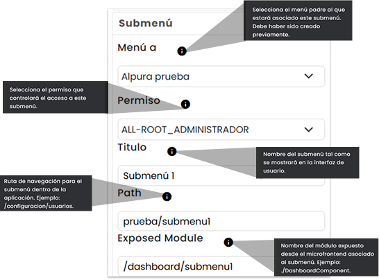 Formulario de Crear Submenú