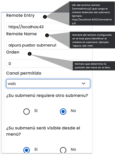 Formulario de Crear Submenú