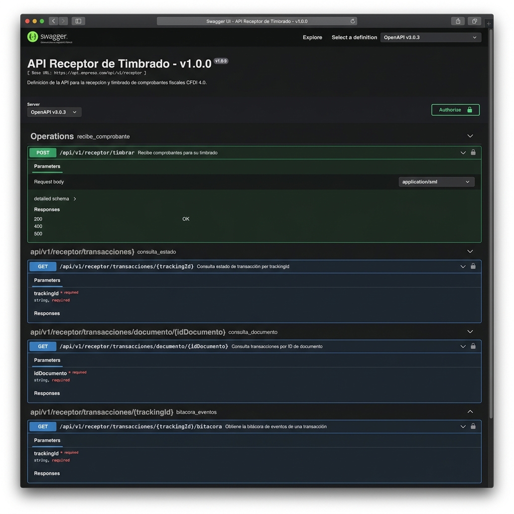 Swagger UI - API Receptor de Timbrado
